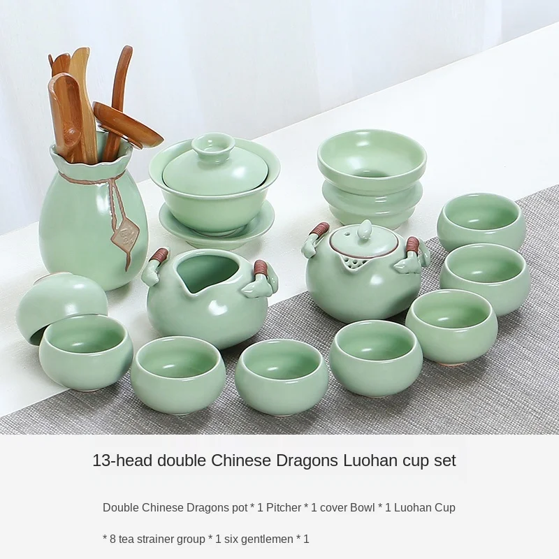 

Tea Set Kung Fu Tea Cup Ru Ware Simple Ceramic Teapot Home Tea Drinking Tureen Office Reception