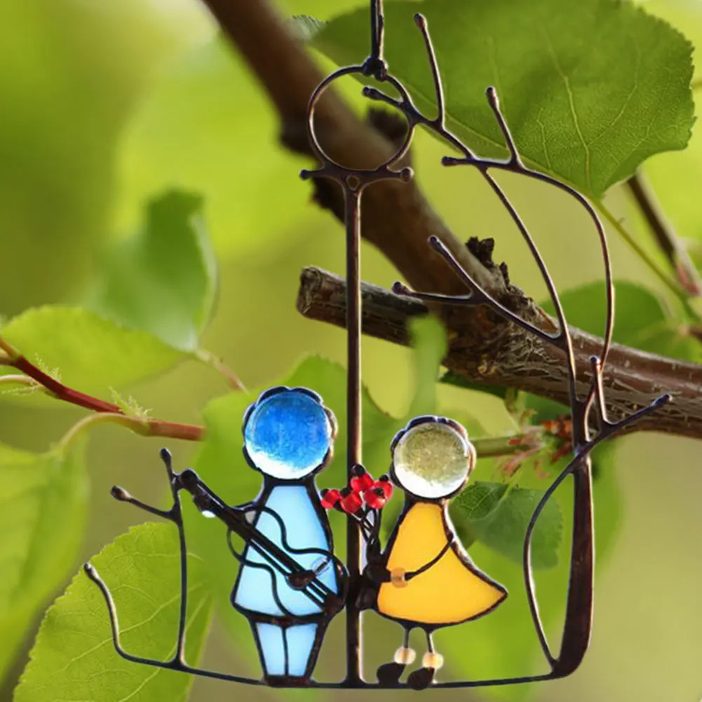

Art Window Colorful Angel Couple Love Hangings Epoxy Couple Double Sided For Outdoor And Indoor