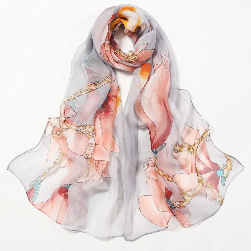 

2020 NEW flower print Georgette chiffon scarf silk square hijab cool shawl ladies foulard femme Scarves hair bufanda mujer