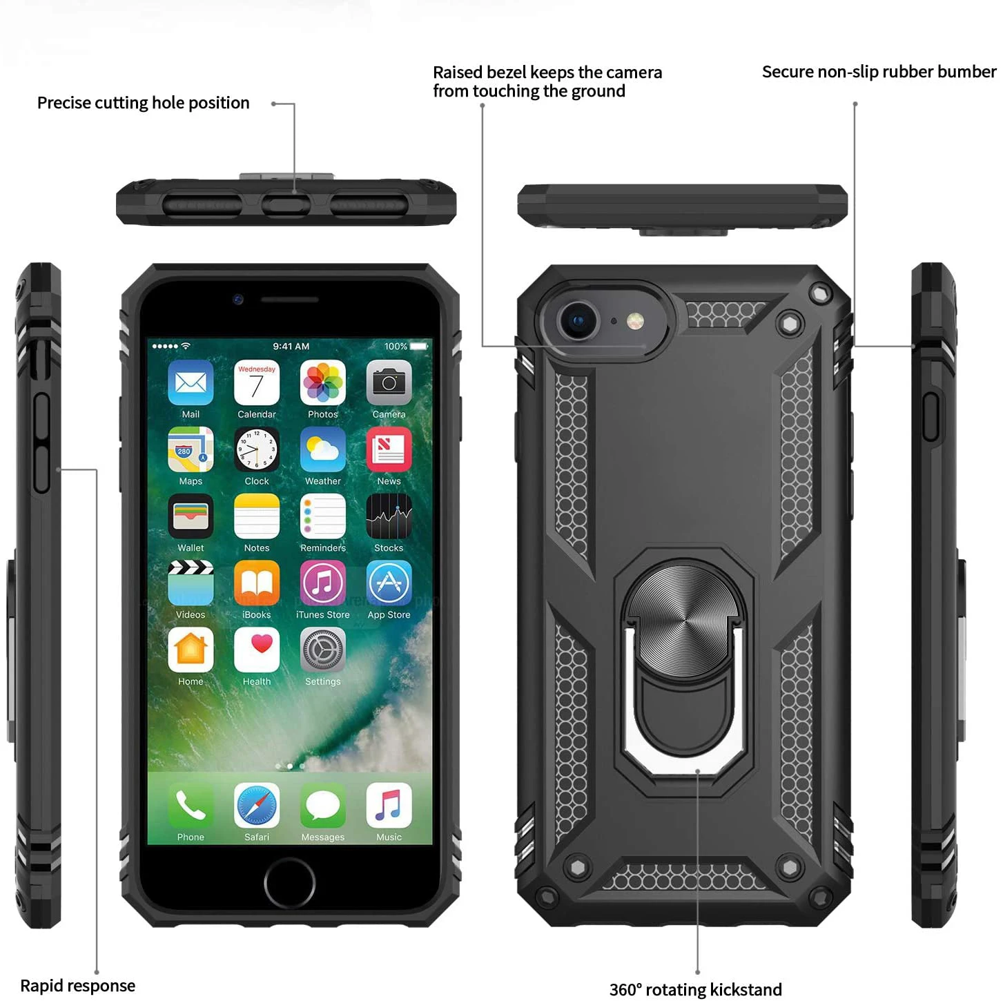 Чехол для iPhone SE 2020 с защитой экрана из закаленного стекла [1 упаковка] военный