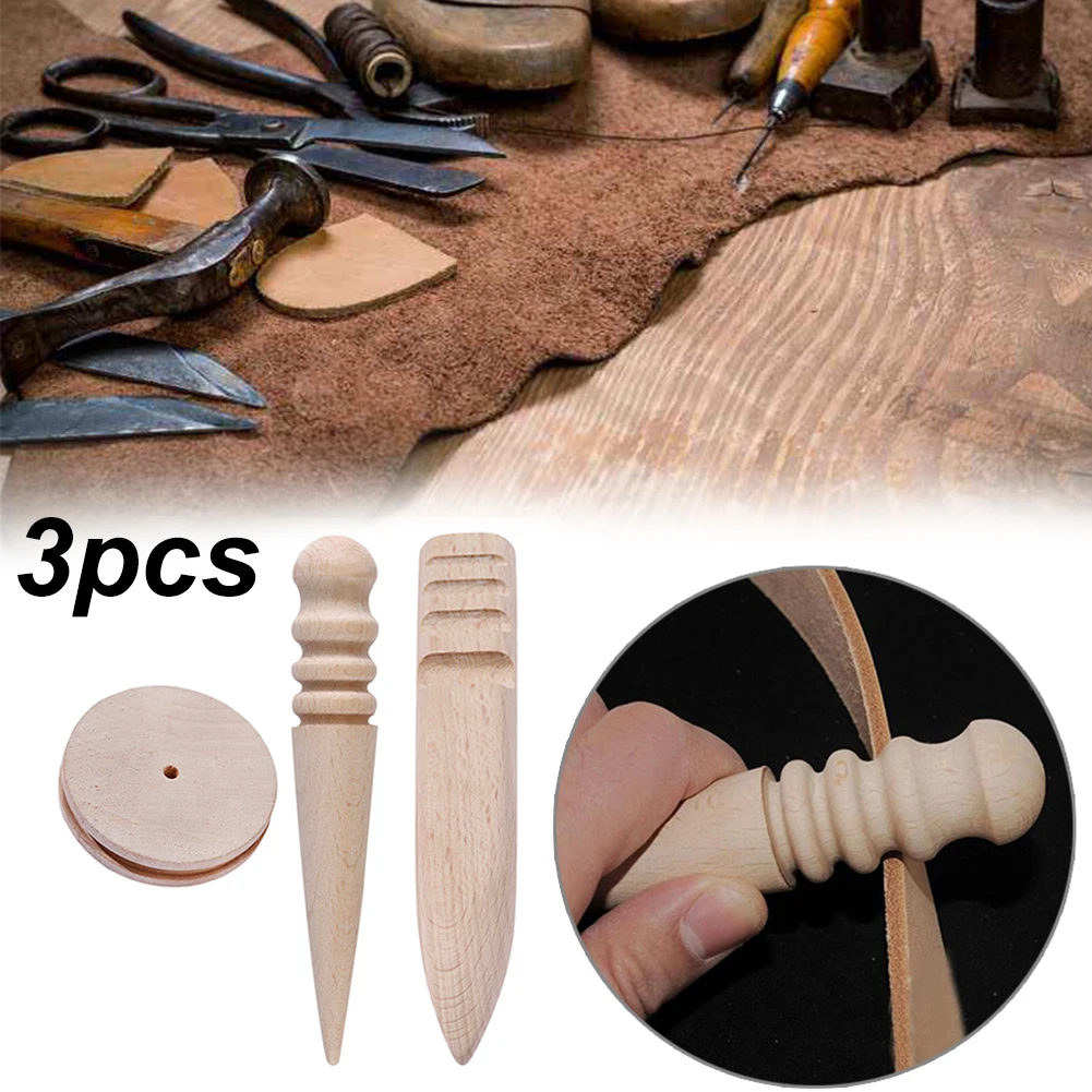 

3 Pcs Leather Craft Handmade Multi-Size Burnishing Rod Leather Craft Edges Slicker Round Wood DIY Leathercraft Tool