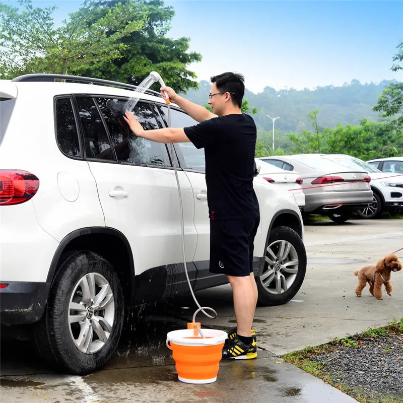 Дешево Портативный автомобильный мойщик, походная душевая машина высокого давления, мощный Электрический водяной насос для душа, Дорожный компле...