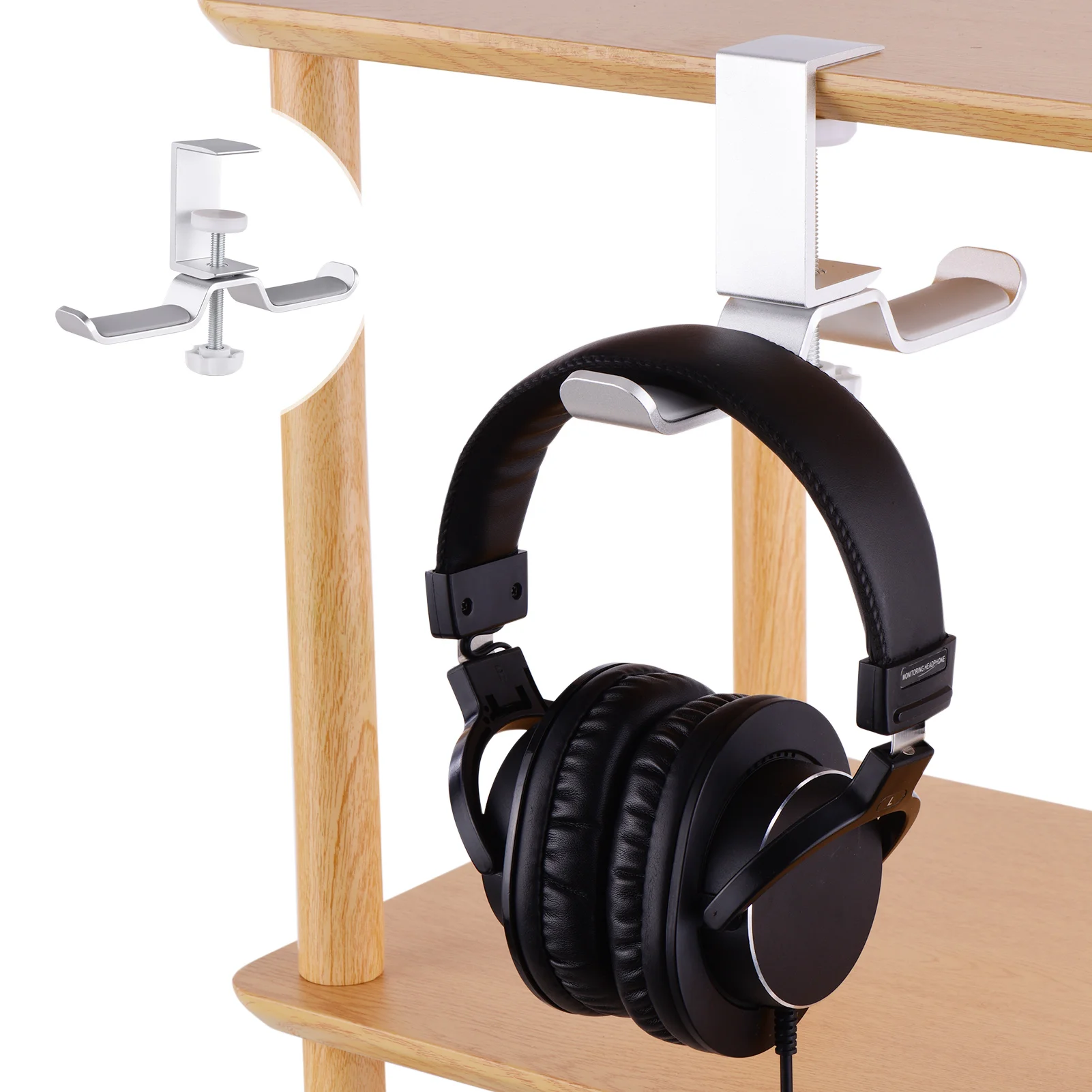 

360° Rotatable Universal Headset Hanger Headphone Hook with Dual Holders Desk Mount Clamp Aluminum Alloy for Home Studio Office