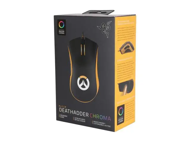 

Razer DeathAdder Chroma Overwatch Edition Gaming Mouse 10000 DPI RGB Ergonomic PC Gamer USB Wired Retail Package