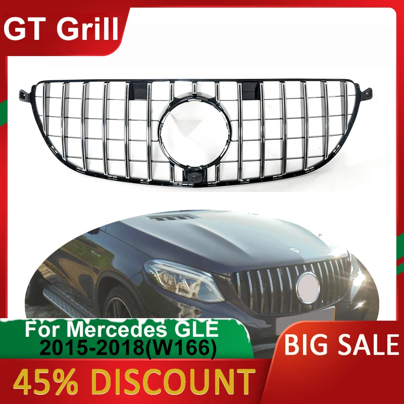 

Передняя решетка Panamerica GT для оригинального AMG GLE63 SUV Coupe Mercedes For Benz 2015 2016 2017 2018, хромированная глянцевая черная спортивная сетка