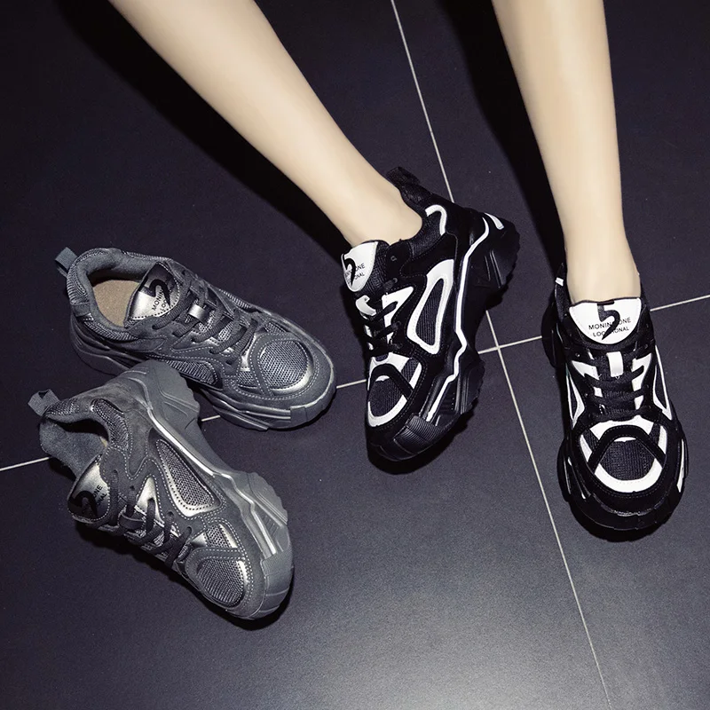 Женские кроссовки на платформе Fujin дышащие однотонные с круглым носком и толстой