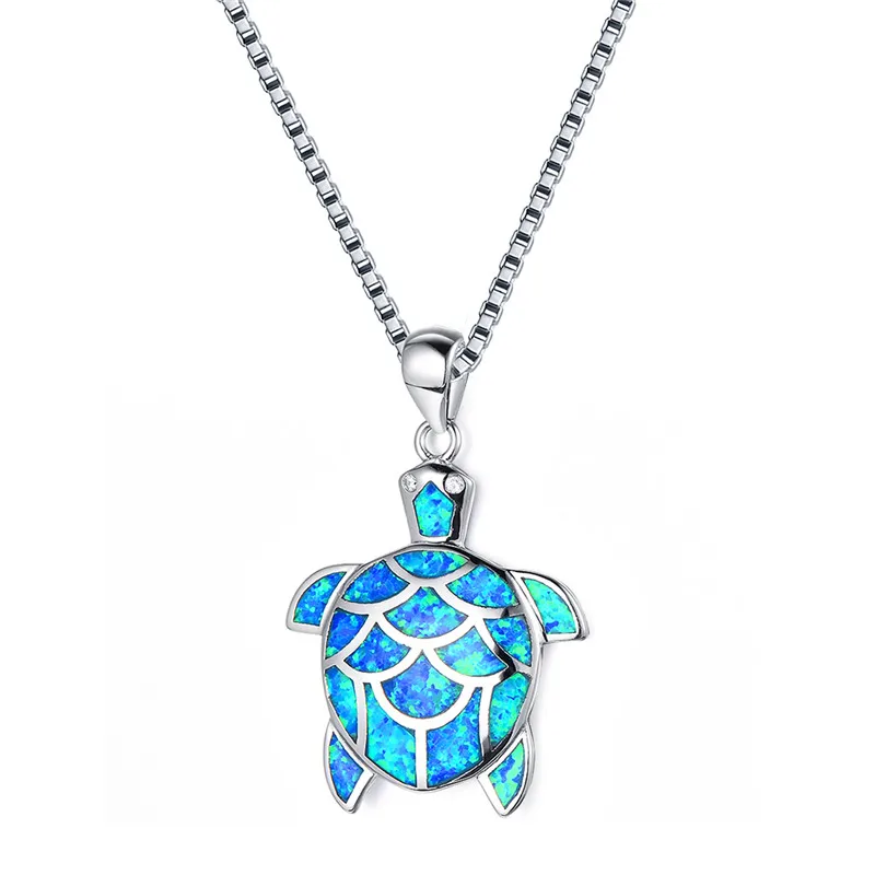 Синий Classic Cute Long Chain Necklace Silver Plated Cute Turtle Pendant Necklace For Fashion Jewelry For Women gift - Окраска металла: Синий