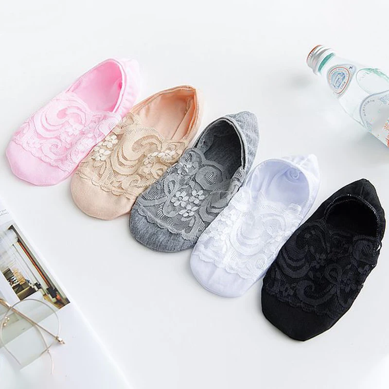 

1Pair Women Lace Invisible Socks Non-slip Breathable Elastic Thin Hollow Mesh Fishnet Ankle Short Summer Boat Sock