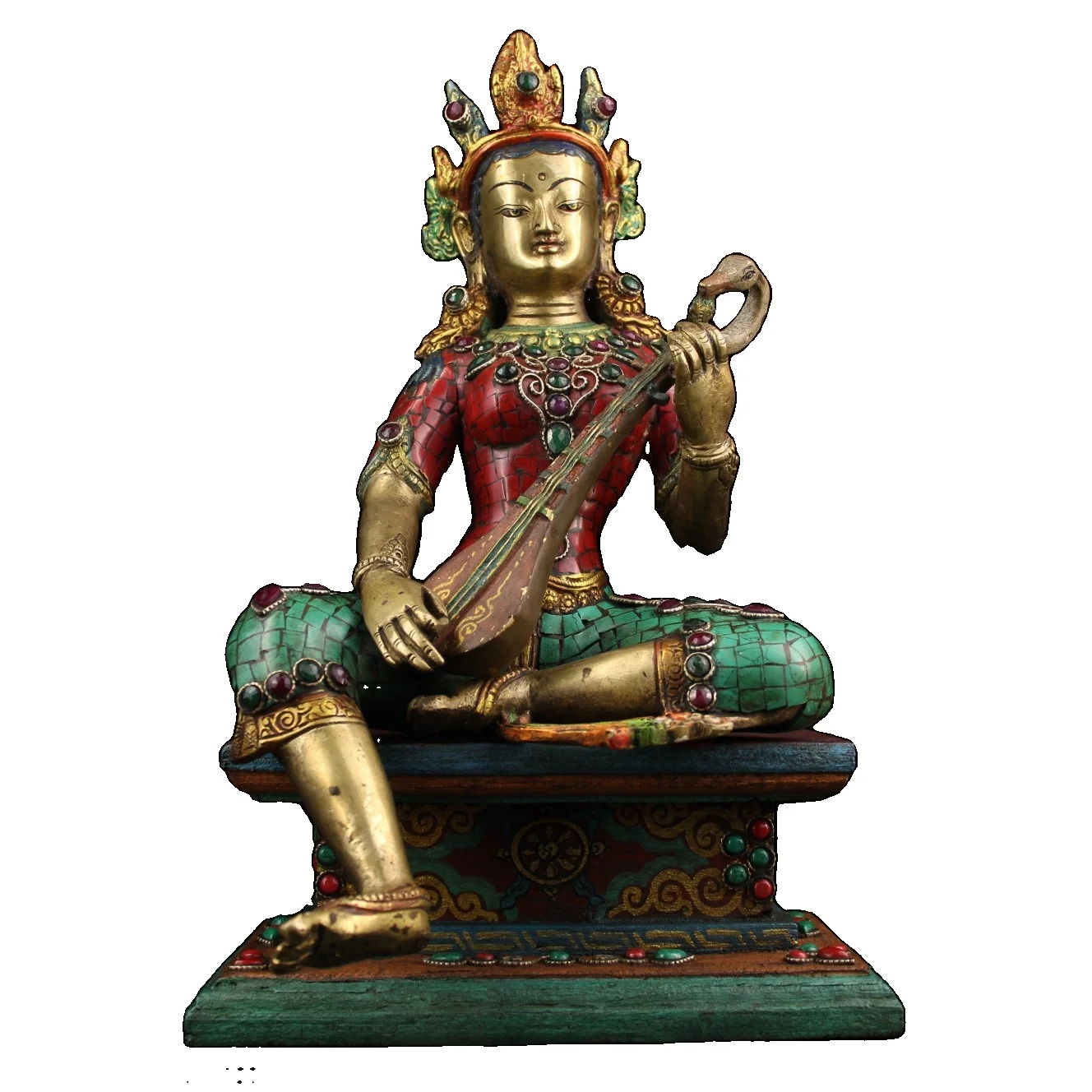 

Laojunlu старый Тибетский монастырь коллекция чистой бронзы и драгоценных камней окрашенная и позолоченная статуя Myojin