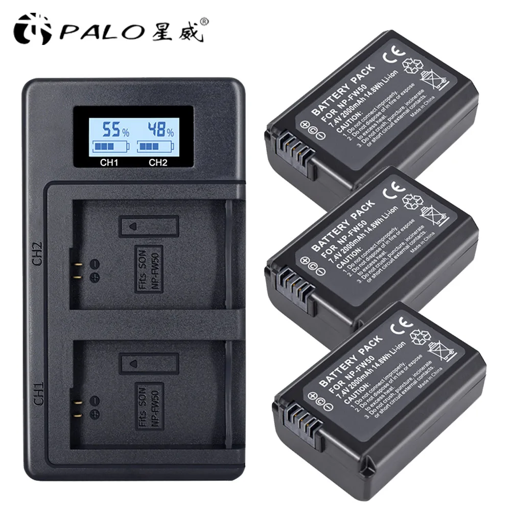 for np-fw50-3-1 PALO 2 шт. 2000 мАч NP-FW50 NP FW50 батарея для камеры+ ЖК USB двойное зарядное устройство для sony Alpha a6500 a6300 a6000 a5000 a3000 NEX-3 a7R - Цвет: for np-fw50-3-1