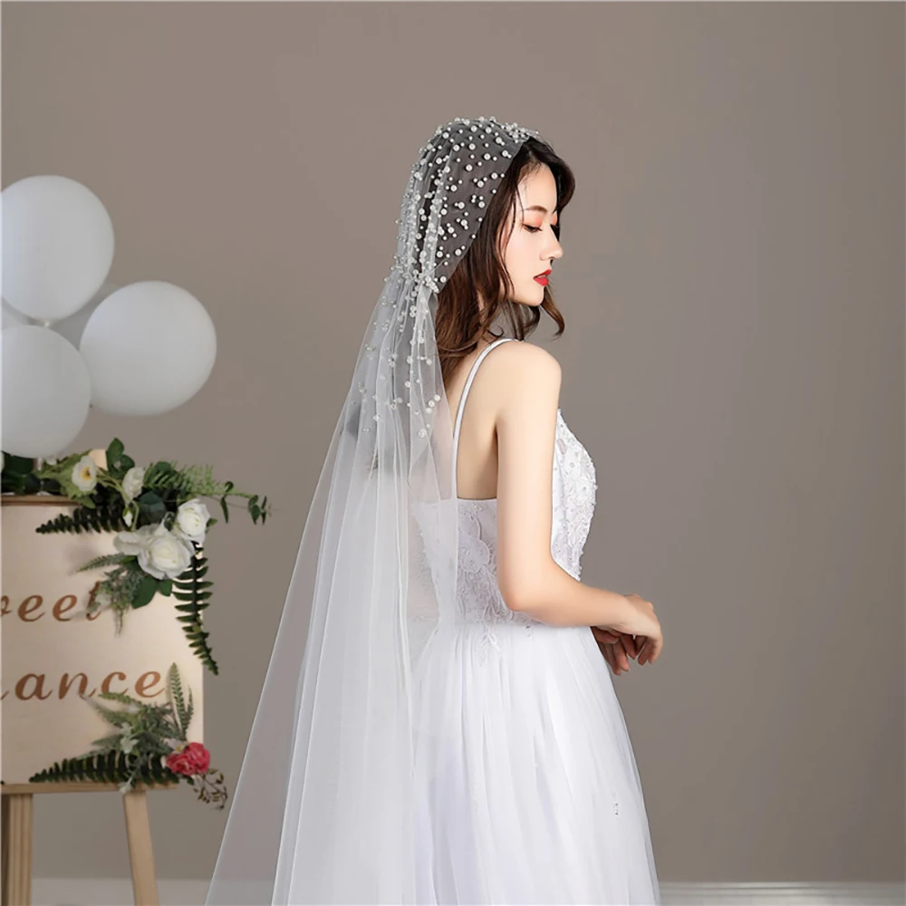 Molans 2020 один Слои жемчужные бусы шляпа Пряжа Свадебные мягкая вуаль 1 метров в