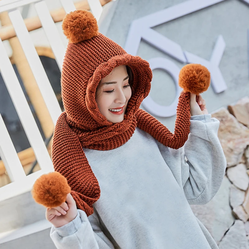 Плотная теплая зимняя шапка и шарф HT2798 комплект из женской вязаной шапки шарфа