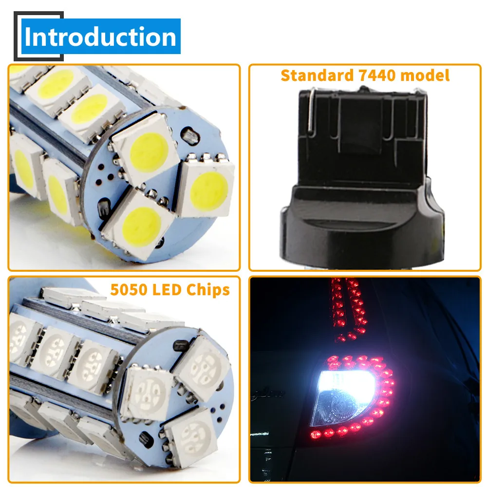 2 шт. DC12V 7440 T20 18 SMD 5050 Светодиодный лампа индикатора сигнала поворота обратный