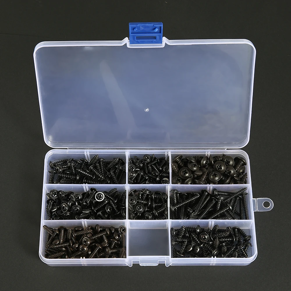 

215/340/500pcs Pan Head Tapping Screw Cross Head M3/M4/M4.8 Self Tapping Screw Set Assortment Kit Black Furniture Carbon Steel