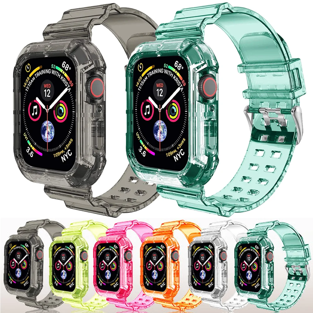 

Прозрачный ремешок для Apple Watch Band 44 мм 40 мм iWatch 45 мм 41 мм, силиконовый браслет для наручных часов и чехол для Apple Watch Series 6 Se 5 4 3