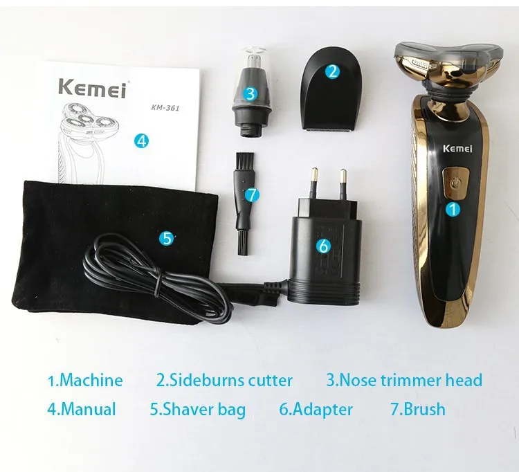 

kemei rechargeable electric shaver beard razor face care 4 blades men floating shaving machine washable nose hair trimmer