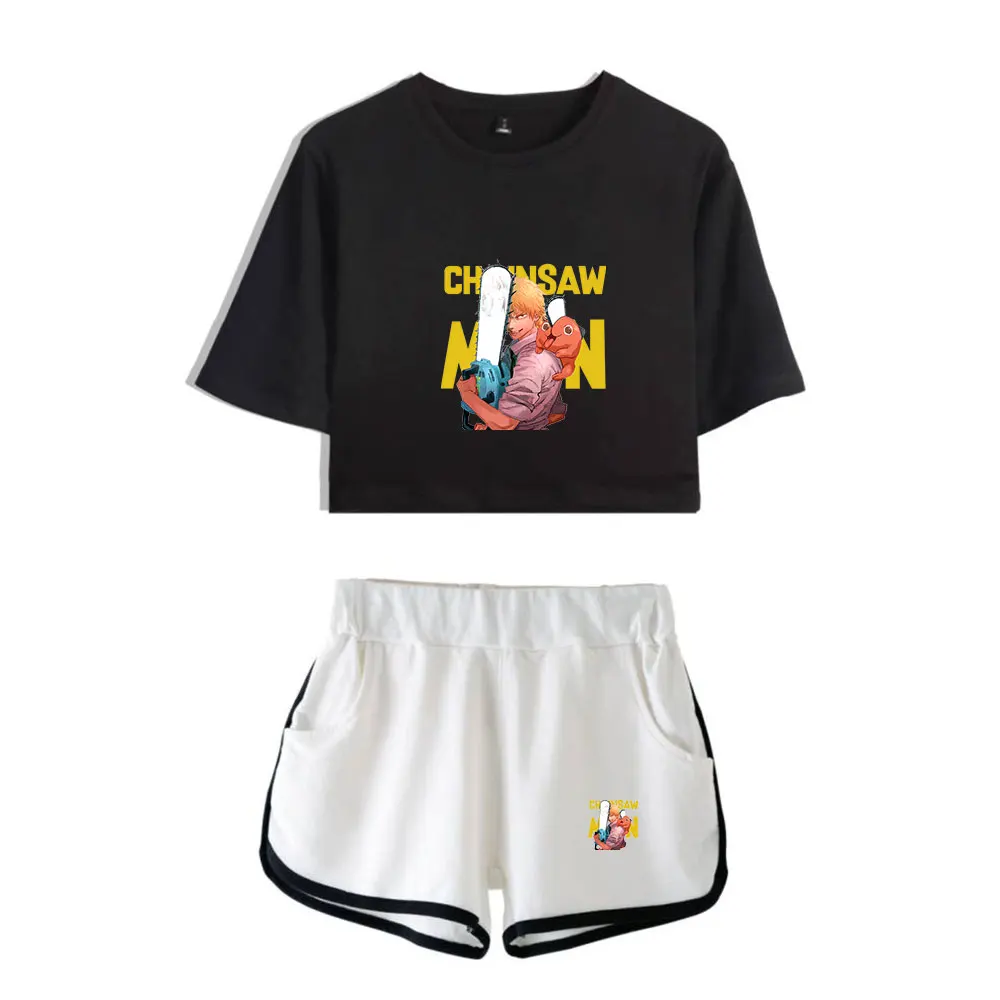 

Chainsaw Man Denji Pochita Power Print Summer Women/Girl Sets Sexy Short Tops+shorts Elastic Waist Suit Two Piece Set