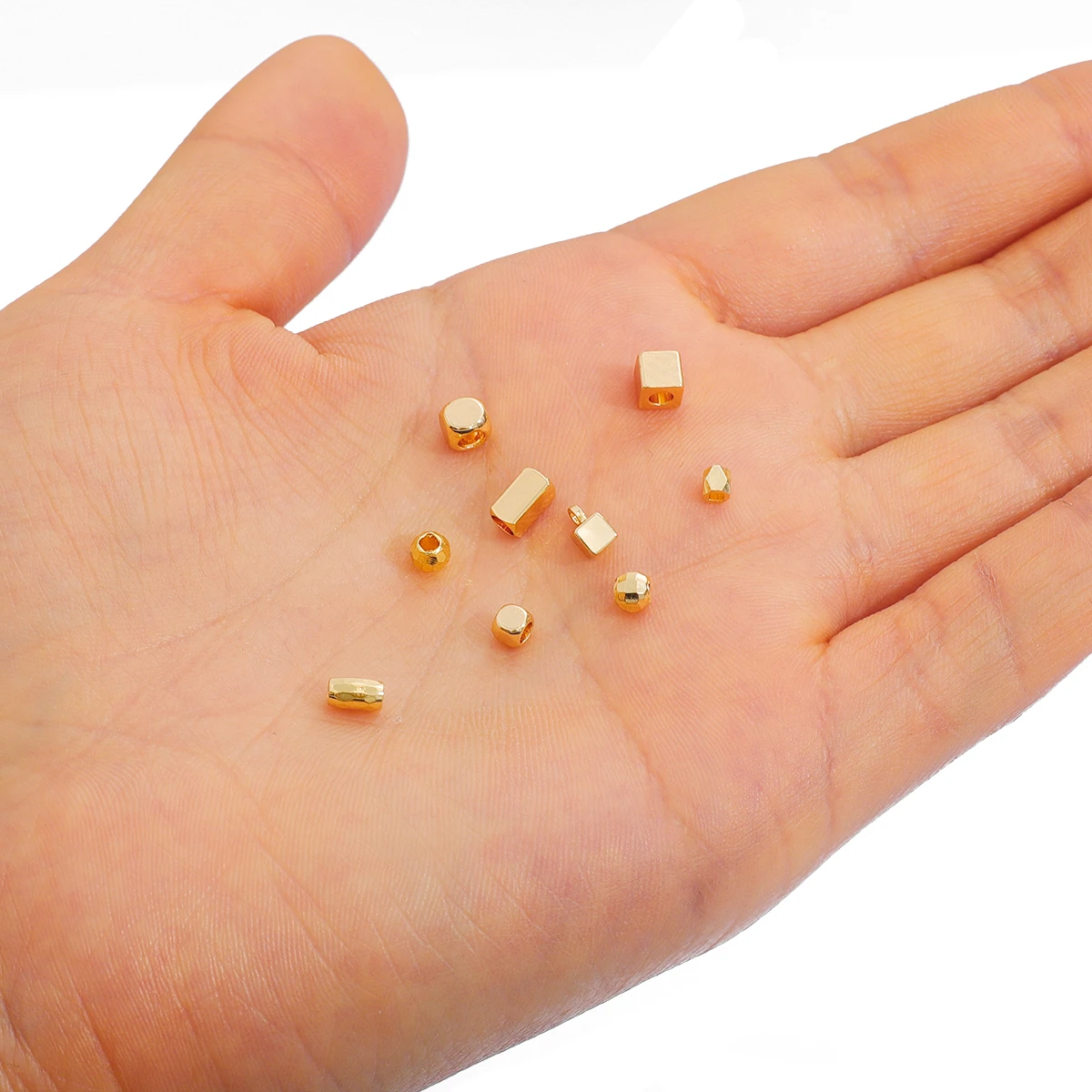 

18K Gold Plated 10Pcs 2-4mm Small Round Faceted Tube Spacer Beads Copper DIY Bracelet Jewelry Findings Accessories Supplies