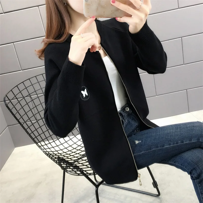 

568144 (No.2, row 4, Zhongfang) autumn new fit raglan sleeve T-sweater zipper cardigan women's dress 2019ff