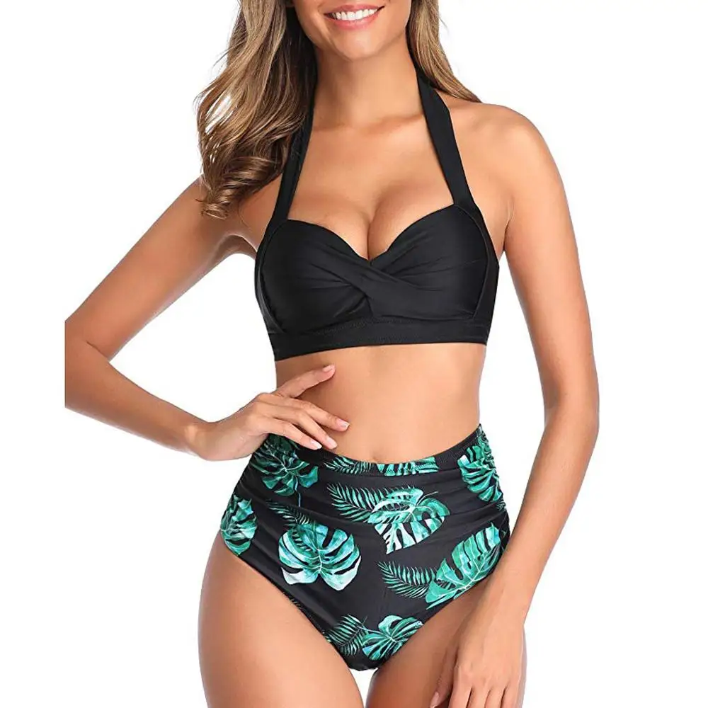 . Купальник с высокой талией 2020 черные и белые полосатые бикини Женский бандажный