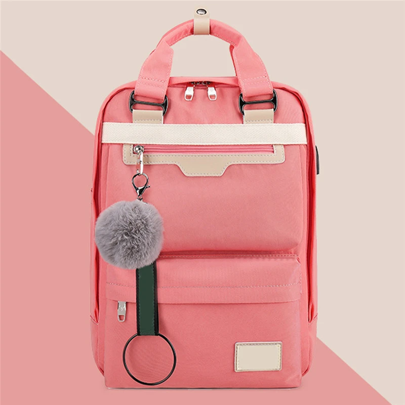

Ladies Backpack Casual Patchwork Nylon Waterproof Zipper Large Capacity Fashion Girl School Laptop Backpack