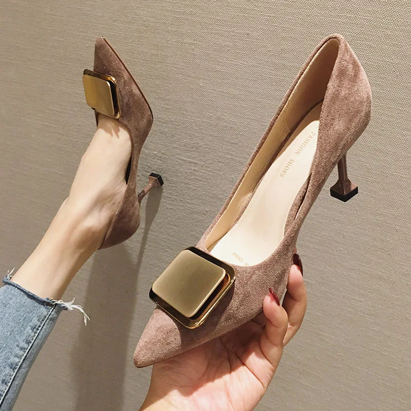 

Women Cute Comfortable Spring & Summer Slip on High Heel Shoes Lady Cool Stylish High Heel Buckle Pumps Female Black Shoes