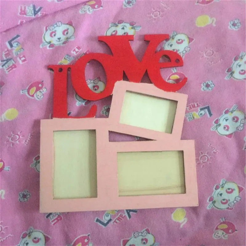 Полые Любовь деревянная фоторамка Искусство Декор три окна Рождественский