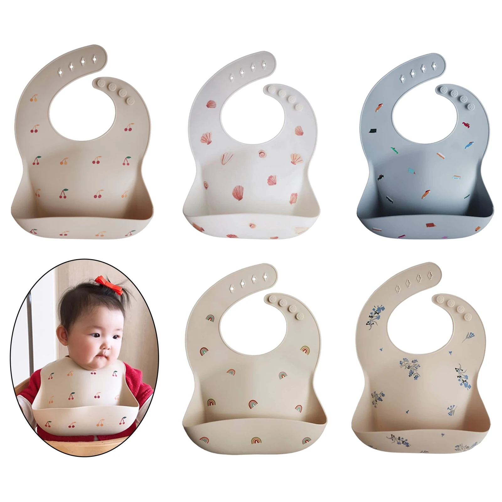 

Soft Silicone Baby Girl Boy Bib Feeding Adjustable Kids Children Bib Easily Wipe Clean BPA Free