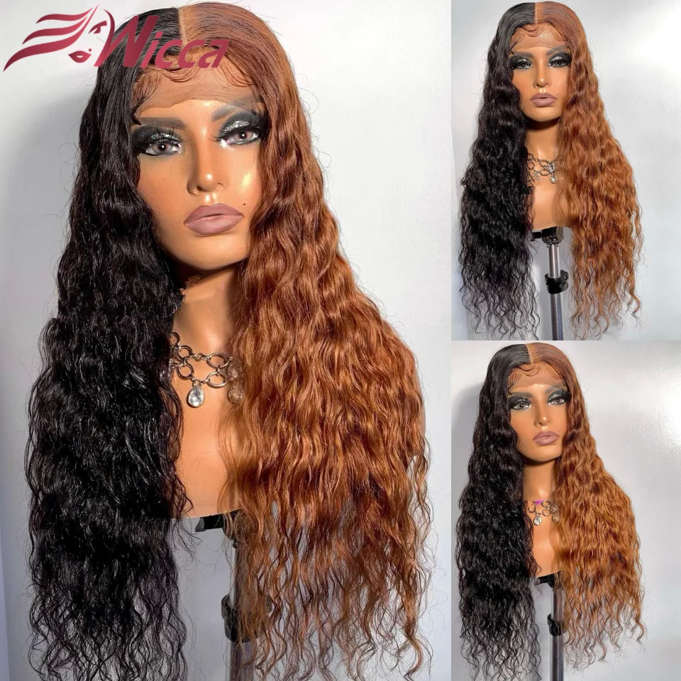 Highlight Colored 13x4 Lace Front Human Hair Wigs For Women Deep Wave Lace Frontal Prelucked Glueless Hairline Transparent Wig
