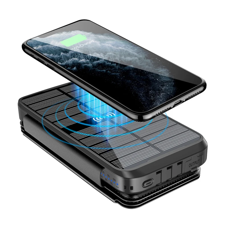 

20000mAh Qi Wireless Charger Solar Power Bank with Cable Solar Panel Type C Powerbank for iPhone 12 Samsung S21 Xiaomi Poverbank