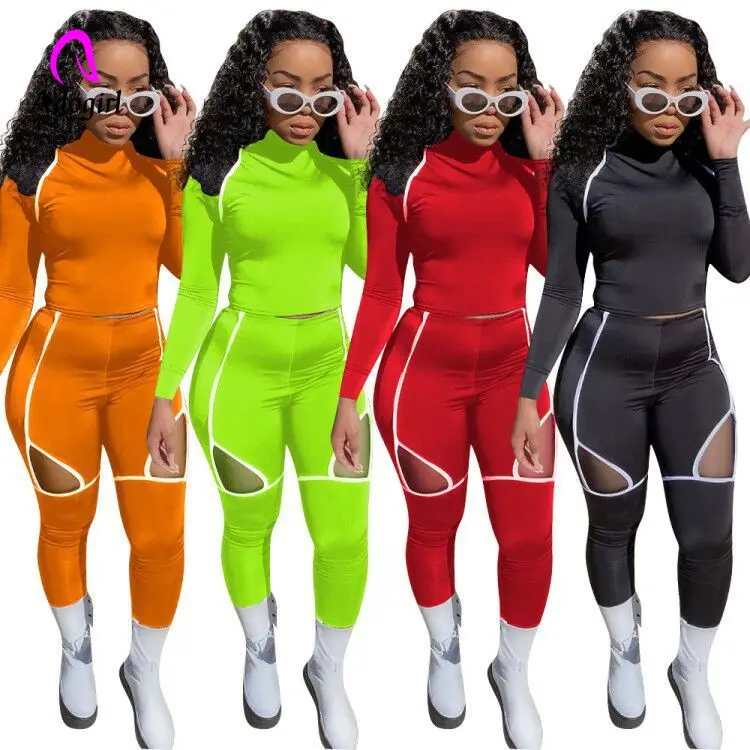 

Спортивная женская футболка Adogirl с длинным рукавом, топы, брюки-джоггеры с вырезами, костюм, спортивный костюм, комплект из двух предметов, о...