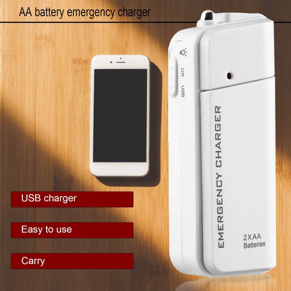 2021 universal portable usb emergency 2 aa battery extender charger power bank supply box for iphone mobile phone mp3 mp4 white free global shipping