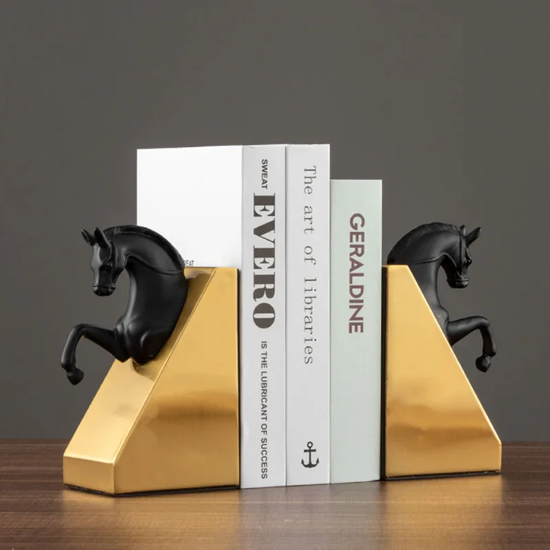 

European Running Horse Sculpture Metal Figurines Book Stand Office Study Room Decoration Bookends Ornament Birthday Gifts Crafts