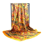 Большой хиджаб, шарфы для женщин, модный Шелковый атласный шарф с принтом, женские квадратные шали 90x90 см, роскошные брендовые шарфы на голову для женщин