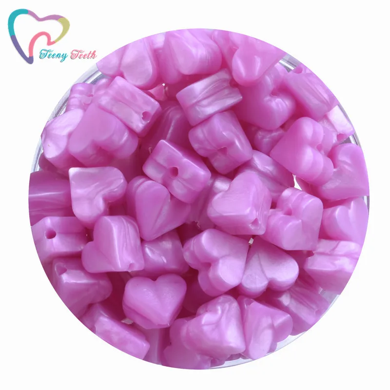 Teeny Teeth 20 шт. металлик ярко-розовое Силиконовое сердце силиконовые бусины в форме