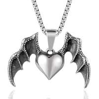 megin d punk vintage personality heart wing titanium steel pendants for men women couple friend fashion design gift jewelry