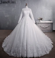 janevini elegant hijab wedding dresses ball gown muslim long sleeve high neck turkey beaded pearl bridal wedding gowns for bride
