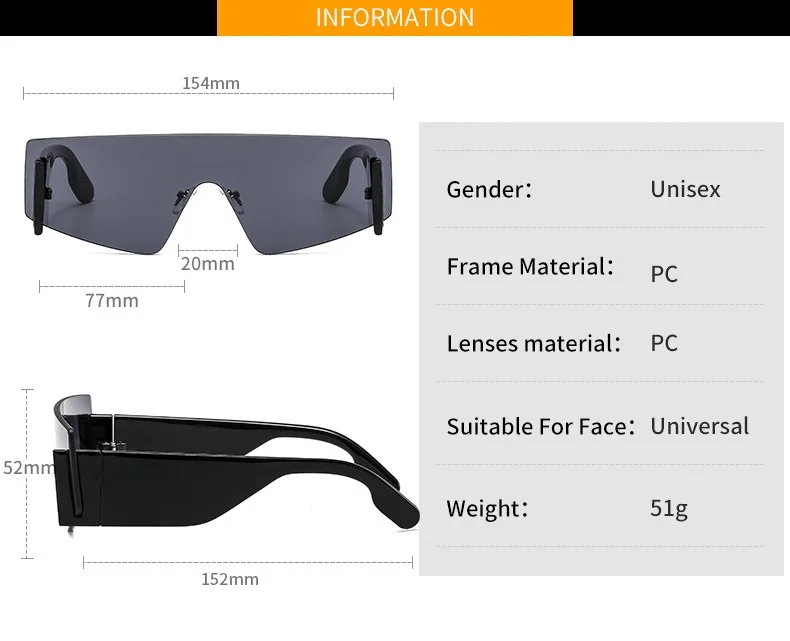 

New Rimless Sunglasses Square Women Men Oversize Retro Brand Designer One Piece Rectangle Eyewear UV400 Shades Oculos Female