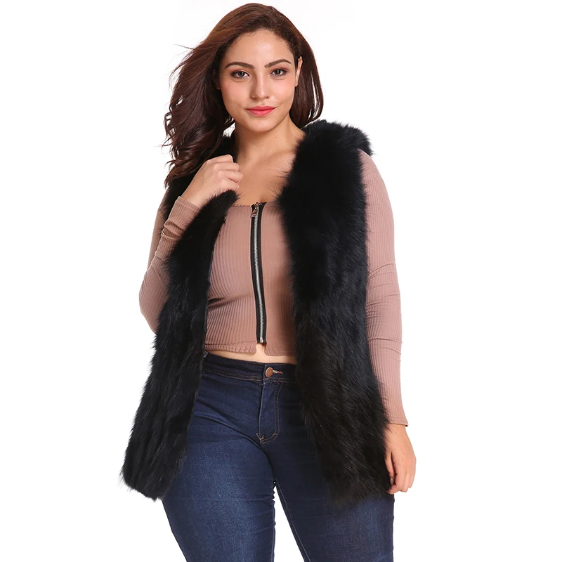6XL, Женский Длинный жилет, искусственный мех, Зимняя мода, Повседневный, теплый, без рукавов, с карманами, черный, высокое качество, Femme, меховой жилет, пальто, куртка