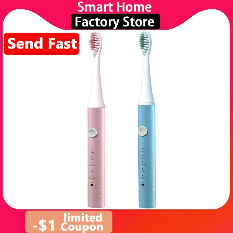 

Household Rechargeable Adult Ultrasonic Waterproof Replacement Heads Set Teeth Whitening Electric Sonic Toothbrush