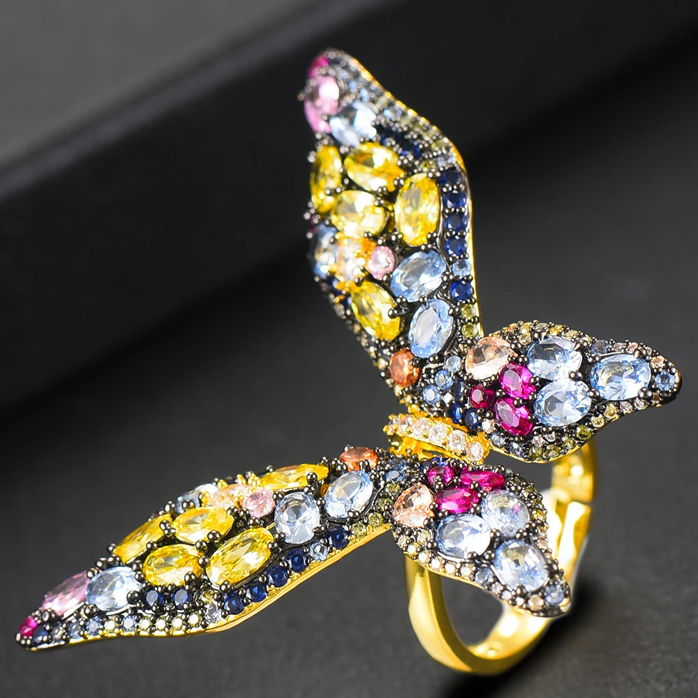 

Shiny Dubai Charms Luxury Statement Butterfly Ring Noble Crystal For Women Bridal Wedding Party brincos para as mulheres 2020