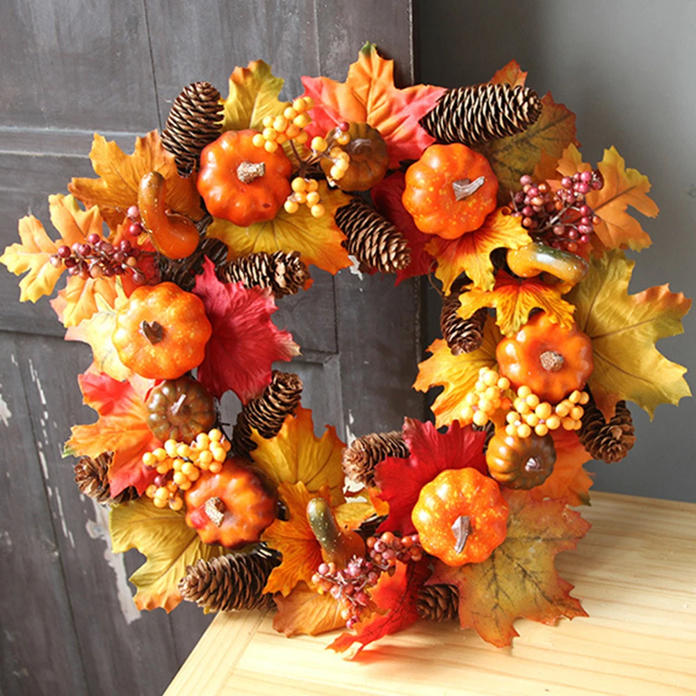 Осенний венок с тыквой Микки на Хэллоуин осенняя ротанговая гирлянда