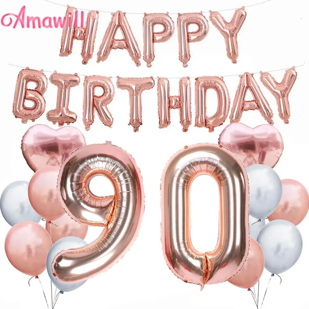 Воздушные шары Amawill розовые золотые 30th 40th 60th 70th 80th 90th день рождения
