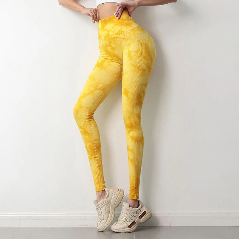 

Tie Dye Sports Fitness Pants Women High Waist Sexy Peach Hip Lifting Seamless Jacquard Running Fitness Yoga Pants Leggings Women