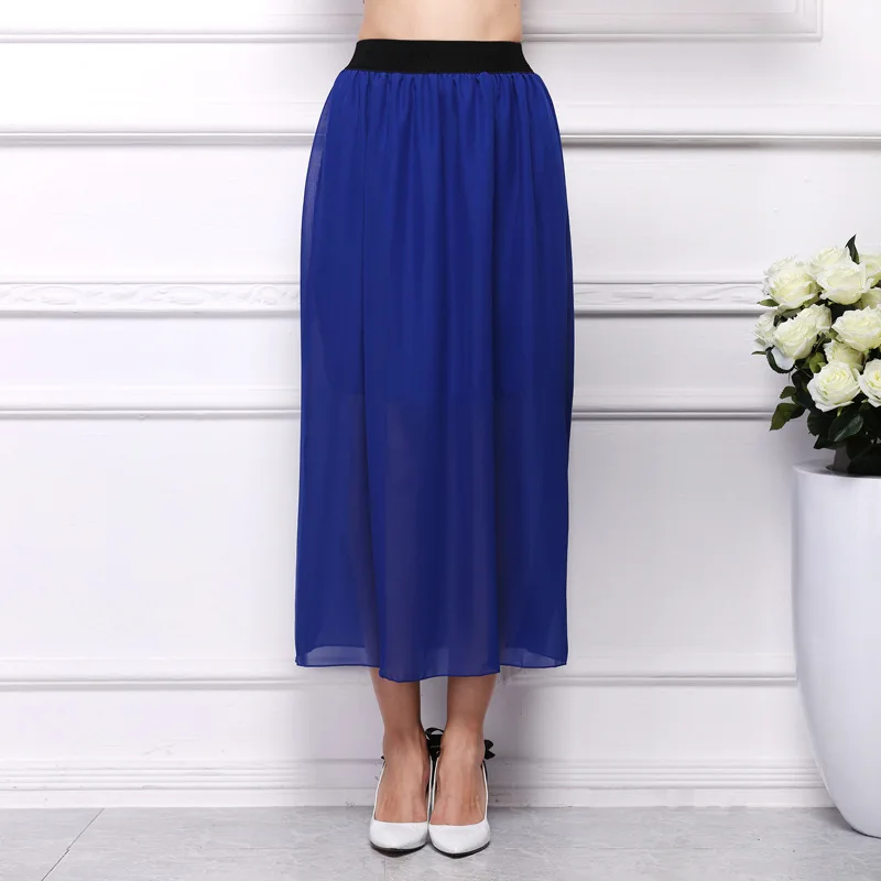 

Women high waist long Skirts loose Solid Color pleated Chiffon skirt l132