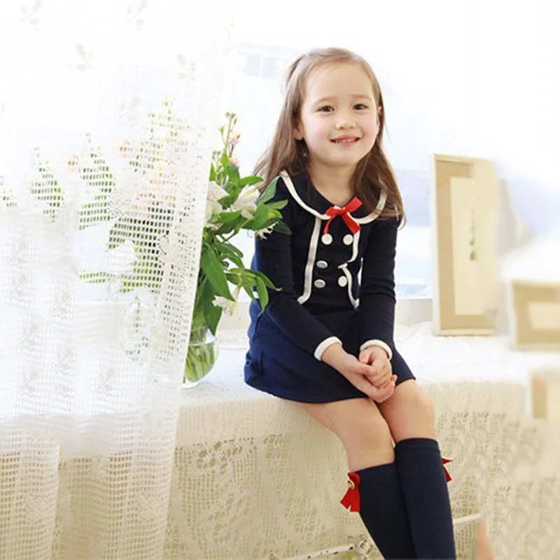 

Bobora Children's Autumn Girls Cotton Long Sleeve Dress Fashion Fake 2 Piece Dresses With Bowknot Dresses Casual Princess Dress