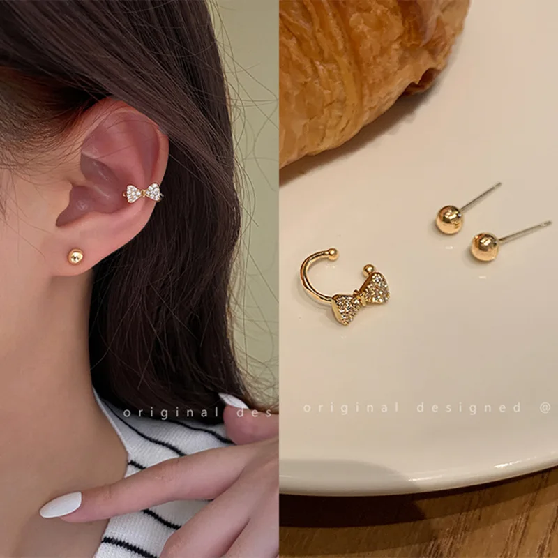 

Модные трендовые золотые серьги Стразы 2021, набор женских зажимов для ушей, изысканное изящное искусственное ювелирное изделие для девочек