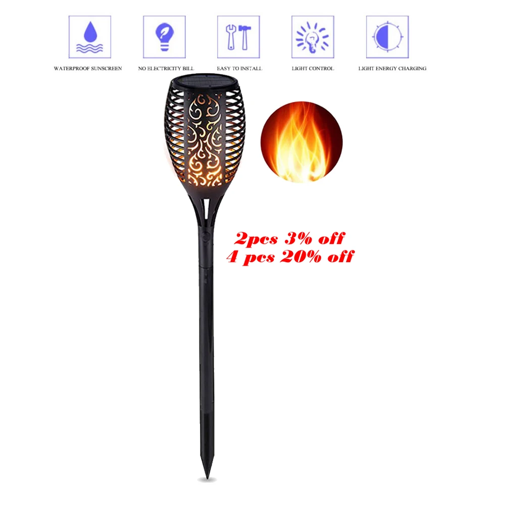 Водонепроницаемый мерцающий огонь Солнечный фонарь садовая лампа уличное