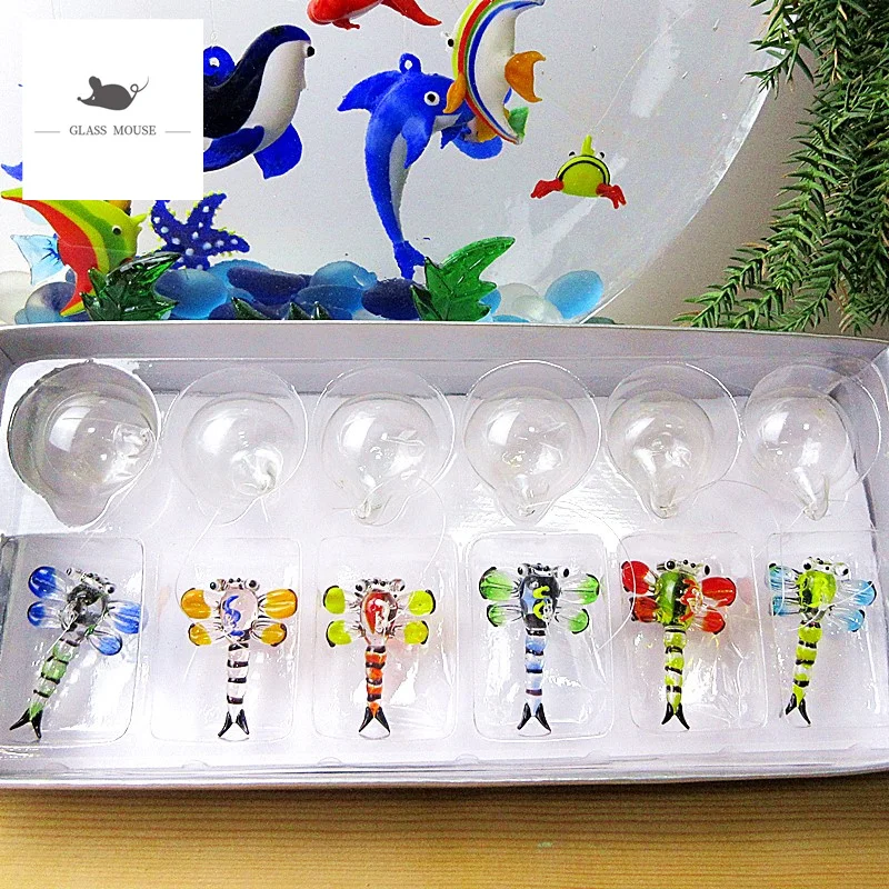 

Custom handmade murano floating glass Dragonfly miniature Figurines aquarium decoration charms pendant insect animal statues