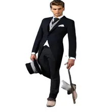 Hot Sale Black Peaked Lapel Single Breasted Tailcoat With Gray Vest Formal Men Suits For Groom Wedding Slim Fit Blazer 3 Pieces (2)